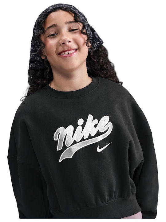 Fleece Παιδικό Φούτερ Cropped Μαύρο Sportswear