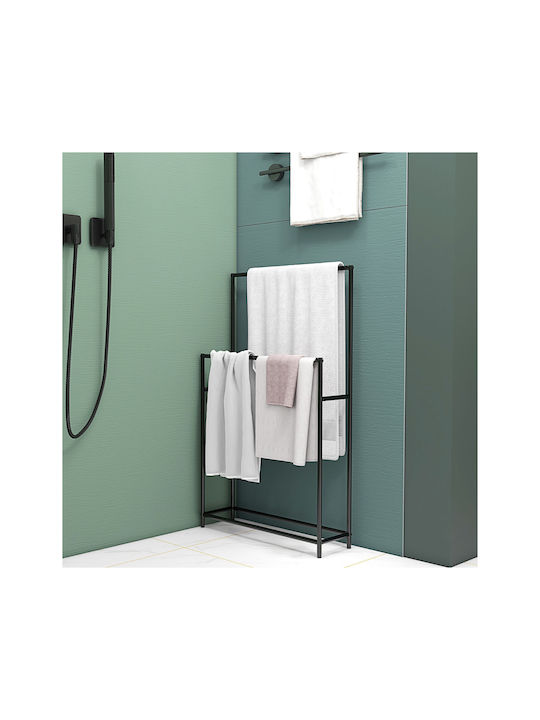 HomCom Double Wall-Mounted Bathroom Rail ​66x20cm Black