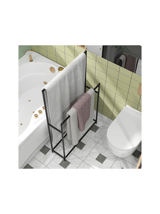 HomCom Double Wall-Mounted Bathroom Rail ​66x20cm Black