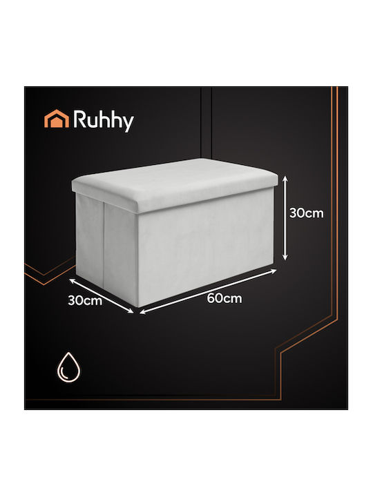 Collapsible Bench Stool With Storage Space Upholstered In Gray Velvet 30x30x60cm
