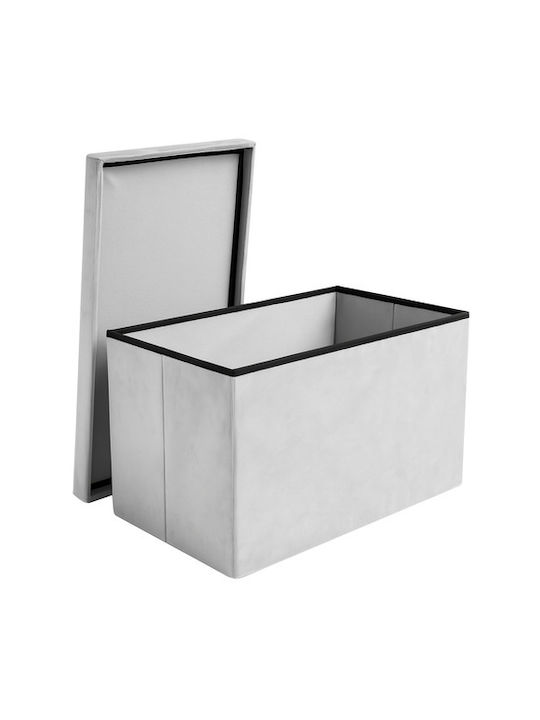 Collapsible Bench Stool With Storage Space Upholstered In Gray Velvet 30x30x60cm