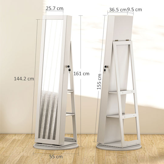 HomCom Καθρέπτης με Λευκό Ξύλινο Πλαίσιο 161x55cm
