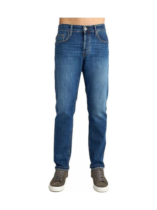 Simon Ανδρικό Παντελόνι Τζιν Ελαστικό με Slim Straight Εφαρμογή Μπλε