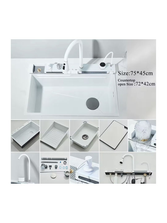Naron Επικαθήμενος Νεροχύτης Inox με Μπαταρία Μ75xΠ46cm Λευκός
