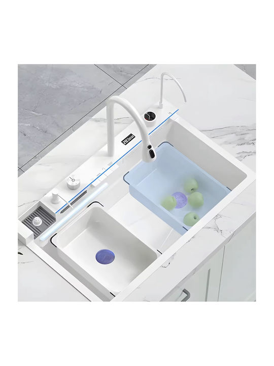 Naron Επικαθήμενος Νεροχύτης Inox με Μπαταρία Μ75xΠ46cm Λευκός