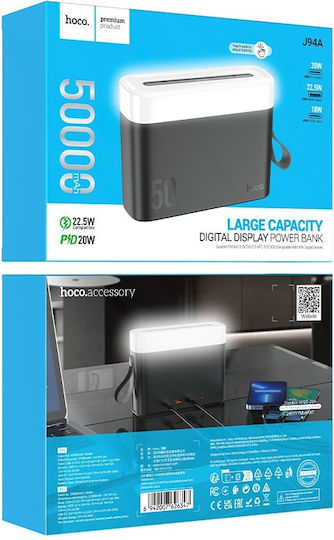 Hoco J94A Masterful Power Bank 50000mAh 22.5W With 2 USB-A Output Ports And USB-C Quick Charge Port Black