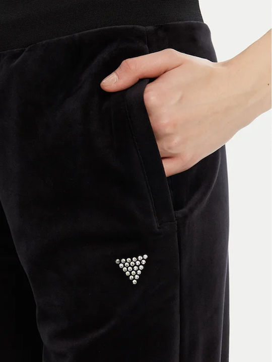 Hohe Taille Jogginghose Jogger Samt Black