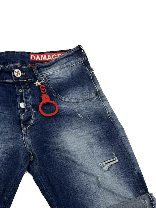 Men's Denim Bermuda Shorts Distressed Damaged Jeans Rs3a Blue