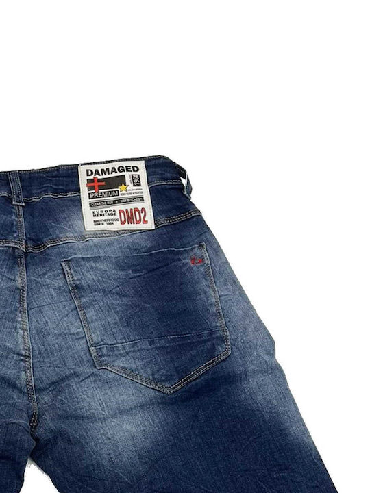 Men's Denim Bermuda Shorts Distressed Damaged Jeans Rs3a Blue
