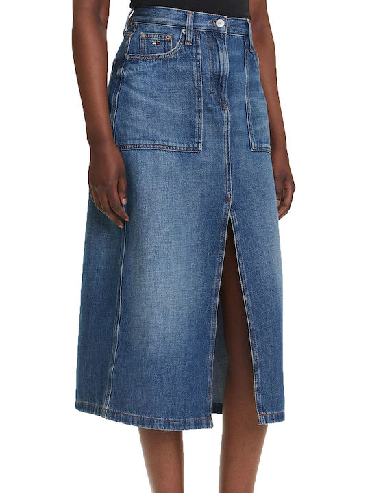 Denim Cu talie înaltă Midi Fustă Denim Medium