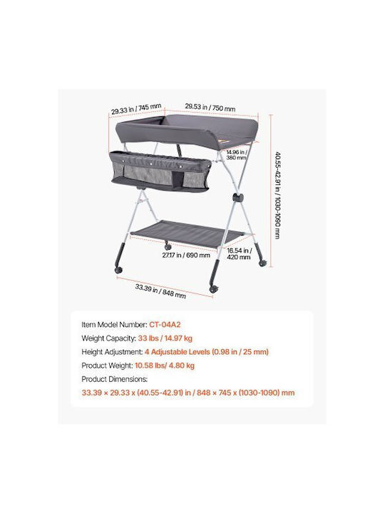 Grau 84.8x74.5x103cm Baby Wickelkommode