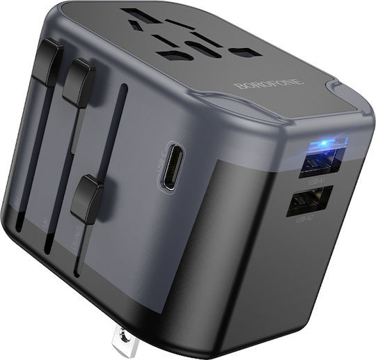 Borofone Αντάπτορας Πρίζας σε Universal με 3 Θύρες USB