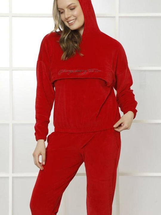 Snc Women's Christmas Velvet Pyjama Hood Pocket Red