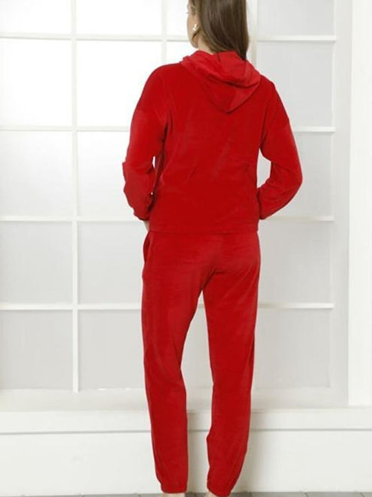 Snc Women's Christmas Velvet Pyjama Hood Pocket Red