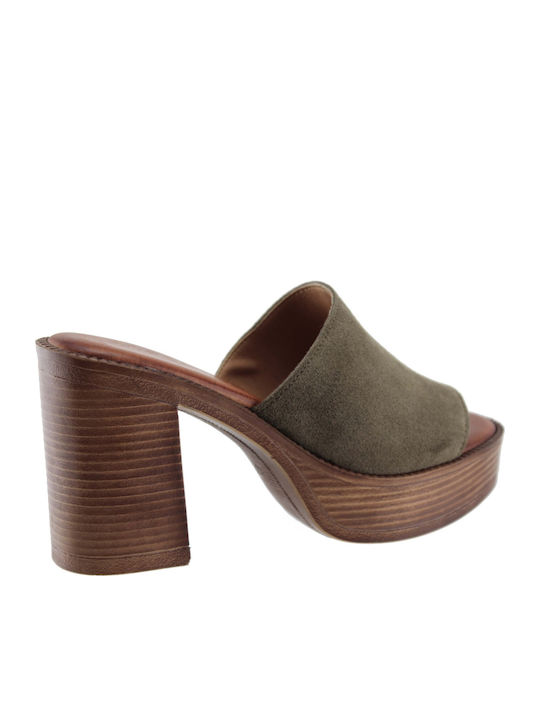 Milanos Γυναικεία Mules Δέρμα 502 Λαδί Suede