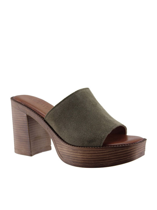 Milanos Women's Mules Leather 502 Olive Suede