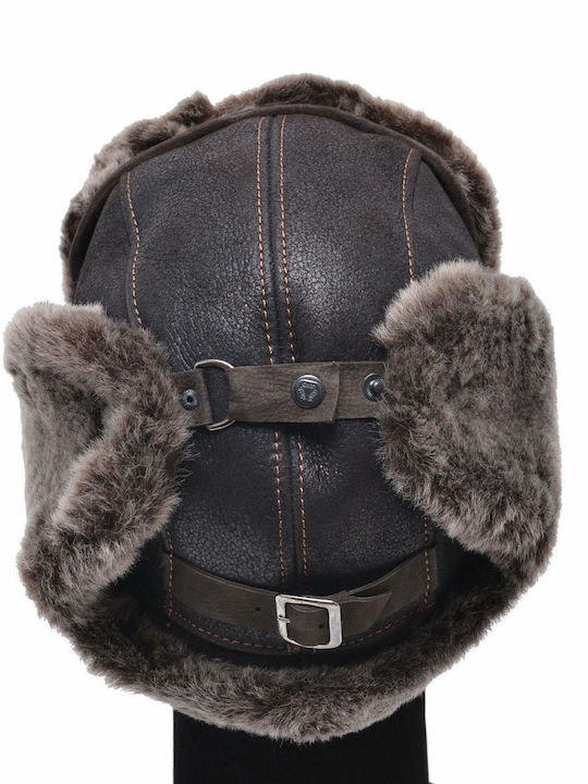 Leather 100 Leather Men's Hat Hat-pilot-1 Dark Brown