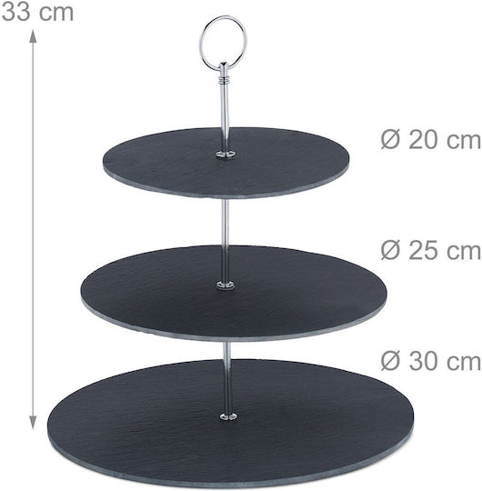 Relaxdays Etajeră 3 niveluri Neagră Ø33xY30cm L20xl25xH30cm 1buc