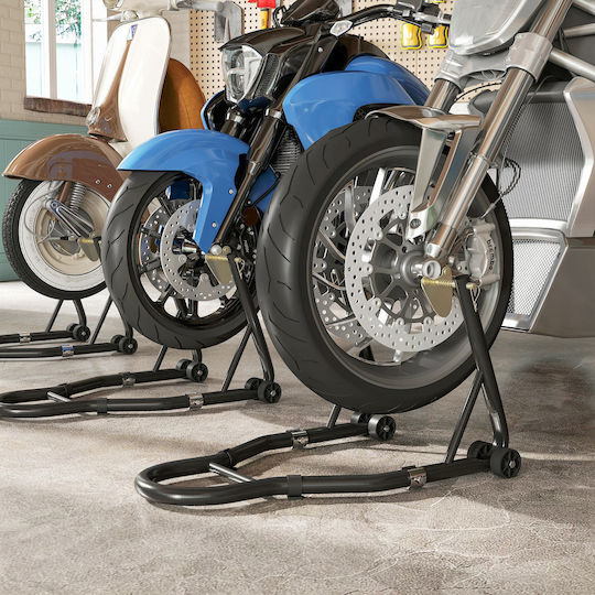 Homcom Două Suporturi Reglabile Tip Triunghi Negru Oțel Cu Roți Dimensiuni Î 80-120 Cm C30-044v00bk