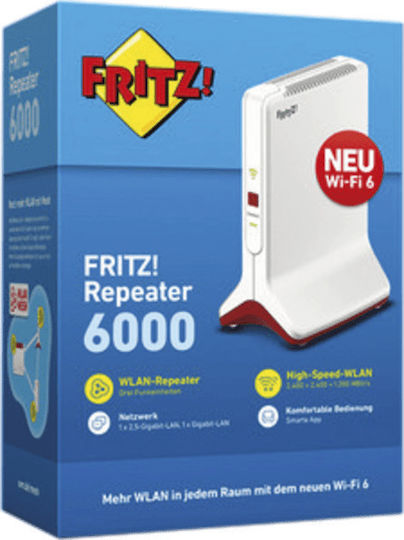AVM Fritz!Repeater 6000 Mesh WiFi Extender Tri Band (2.4 & 5 & 5GHz) 2400Mbps