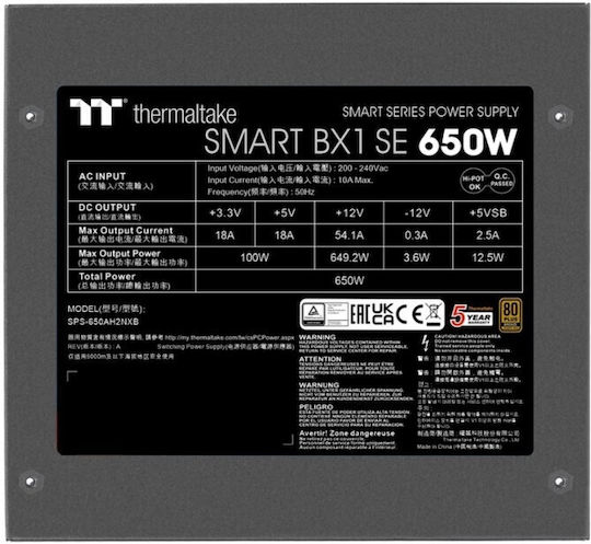 Thermaltake Smart BX1 SE 650W Μαύρο Τροφοδοτικό Υπολογιστή Full Wired 80 Plus Bronze
