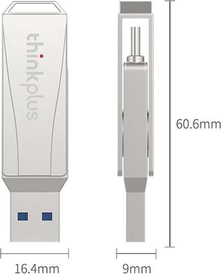 Lenovo ThinkPlus MU252 128GB USB 3.1 Stick cu conexiune USB-A & USB-C Gri