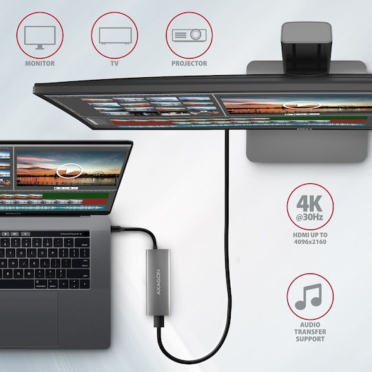Axagon USB-C Лаптоп Докинг Станция с HDMI 4K PD Сива