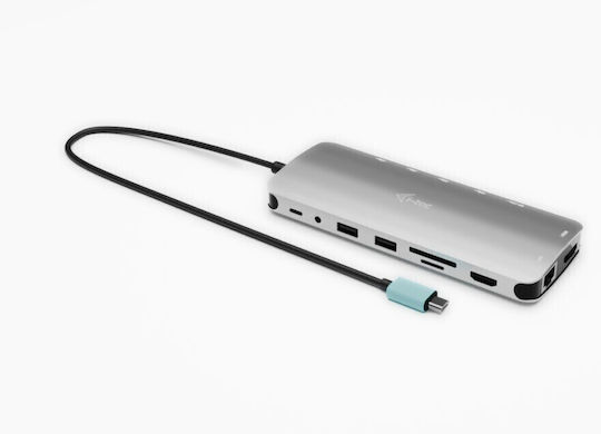 i-tec USB-C Docking Station with HDMI 4K PD Ethernet and Support for 2 Monitors Silver (C31NANOTRIPLED140)