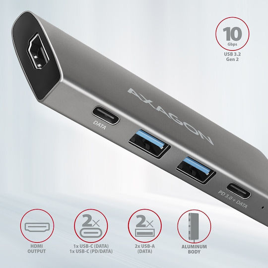 Axagon USB-C Лаптоп Докинг Станция с HDMI 4K PD Сива