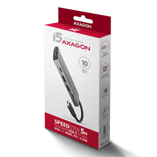Axagon USB-C Лаптоп Докинг Станция с HDMI 4K PD Сива