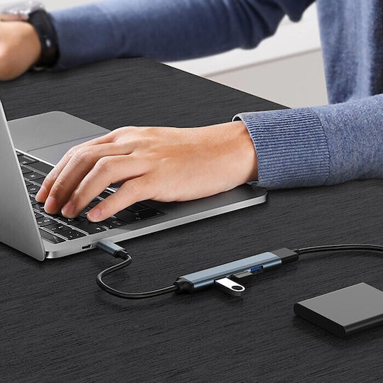Qoltec Hub 3 Θυρών USB 3.0 με σύνδεση USB-C Γκρι