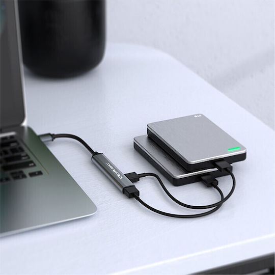 Qoltec Hub 3 Θυρών USB 3.0 με σύνδεση USB-C Γκρι