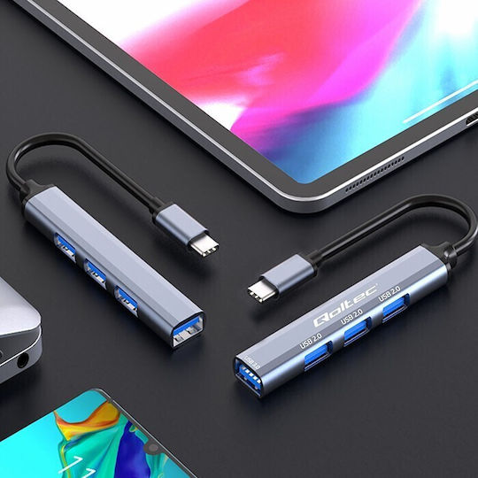 Qoltec Hub 3 Θυρών USB 3.0 με σύνδεση USB-C Γκρι