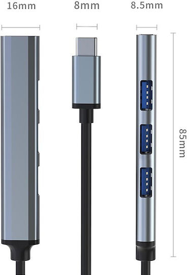 Qoltec Hub 3 Θυρών USB 3.0 με σύνδεση USB-C Γκρι