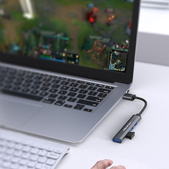 Qoltec USB-Hub 3 Anschlüsse USB 3.0 mit USB-A Anschluss Grau