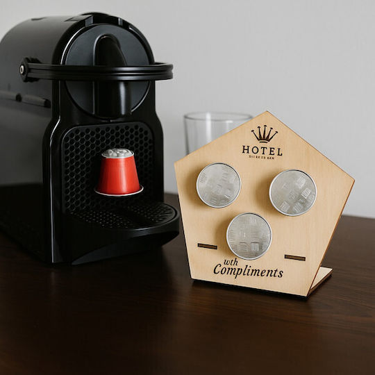 Podbase Pentagon Holzhandwerksdekoration Basis Kapseln Kaffee Herzform + 3 Kapseln Nespresso Lor Oder Illy