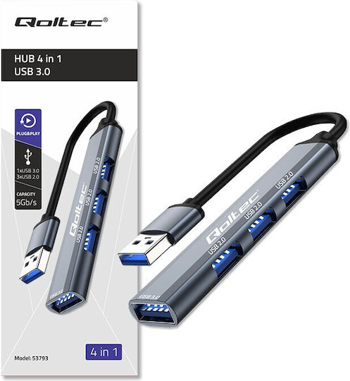 Qoltec USB-Hub 3 Anschlüsse USB 3.0 mit USB-A Anschluss Silbern