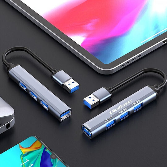 Qoltec USB-Hub 3 Anschlüsse USB 3.0 mit USB-A Anschluss Silbern