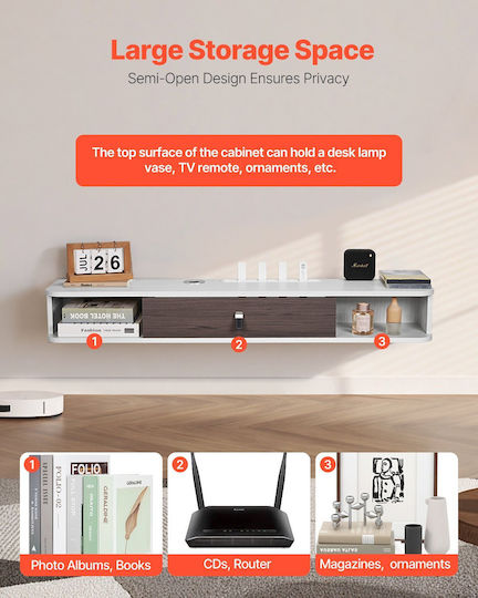 Vevor Floating Tv Stand 47 In Entertainment Center Power Cable Hole White