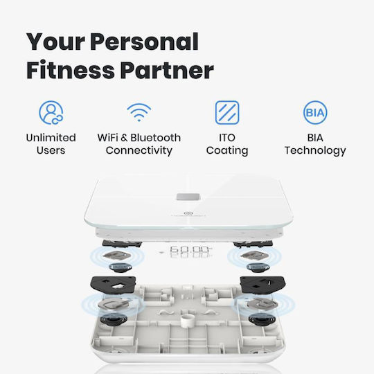 Sensori Smart Везна 180 kg с Анализ на Мазнини, Wi-Fi и Bluetooth, Черна