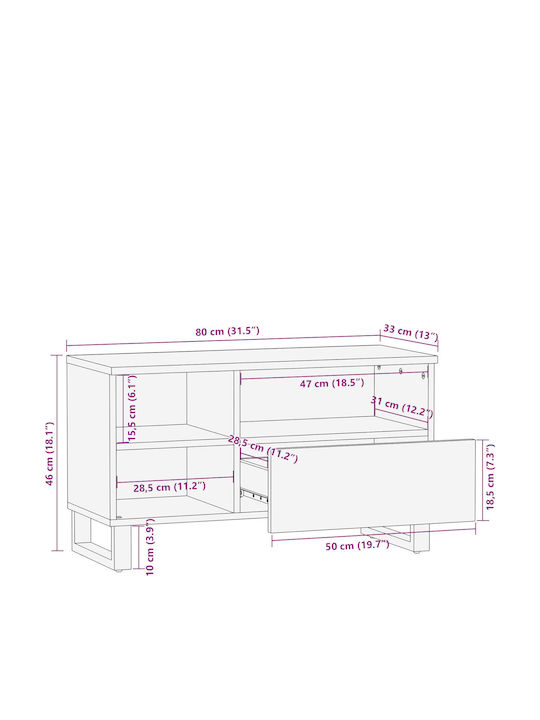 TV Stand Made of Solid Walnut Wood M80xD33.5xH46cm