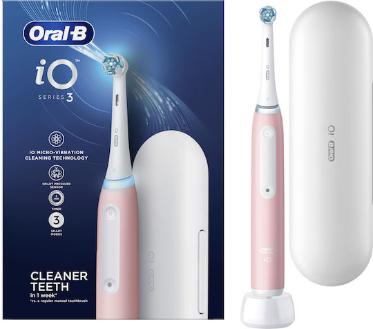 Oral-B iO Series 3 Electric Toothbrush with Pressure Sensor and Travel Case Pink