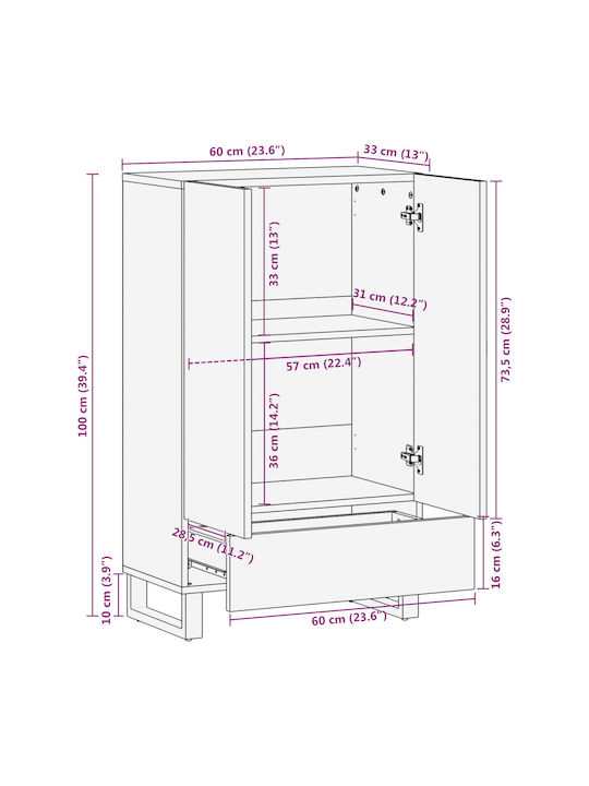 Sideboard made of Solid Wood with Drawers Brown 60x33.5x100cm