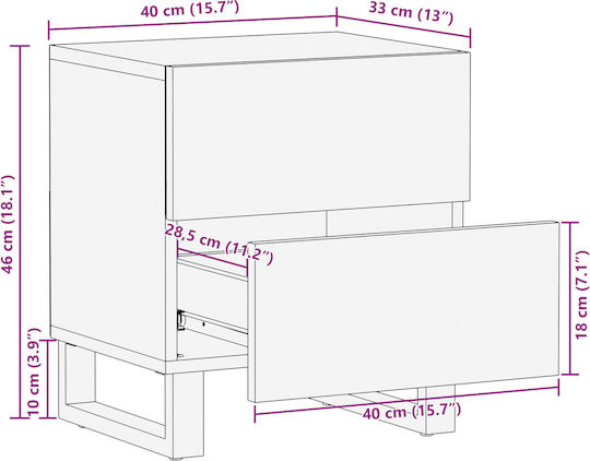 Bedside Table from Solid Wood and Glass Mango 40x33.5x46cm