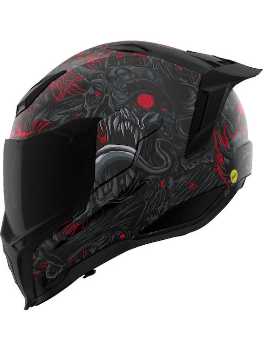 Icon Ultraflite Misanthrope Black Mat Red Motorcycle Helmet Full
