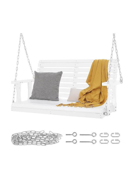 Leagăn din lemn de cedru pentru 2 persoane cu lanțuri albe și accesorii de montare 1240x710x600 mm max 362 kg