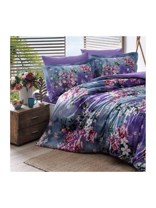 Tac Set Husă de Pilotă Dublă cu 4 Fețe de Pernă & 1 Cearsaf 200x220 Violet