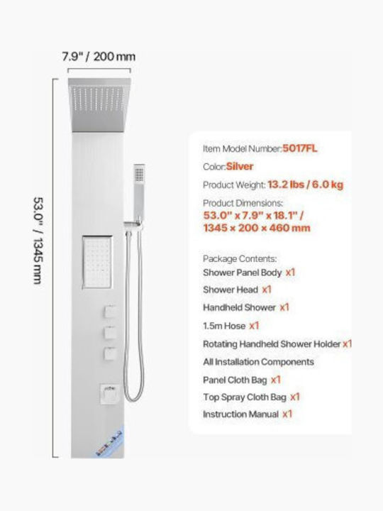 Vevor Shower Column without Mixer 134.5cm Gray