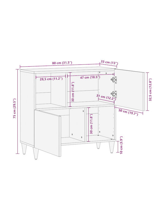 Μπουφές από Μασίφ Ξύλο Καφέ Μελί 80x33x75cm