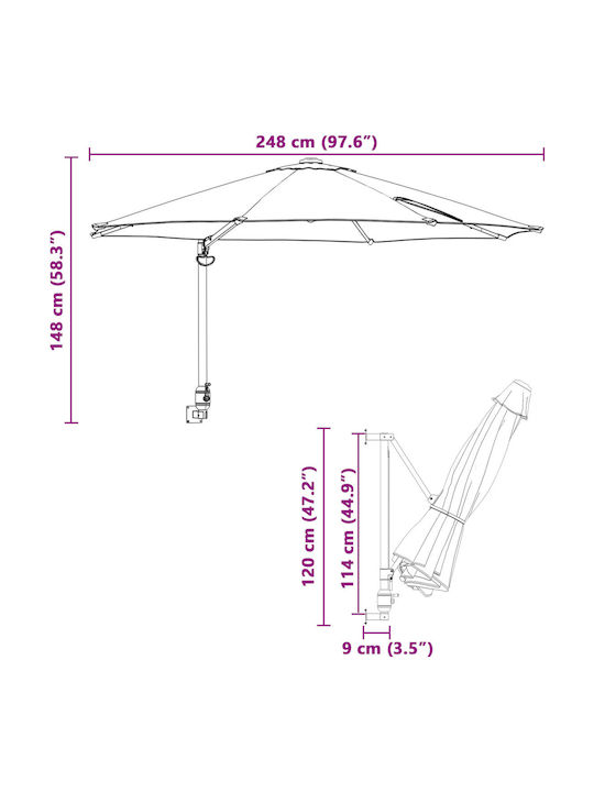 Wandmontierter Rundschirm aus Aluminium Hellblau F2.3xH1.48m